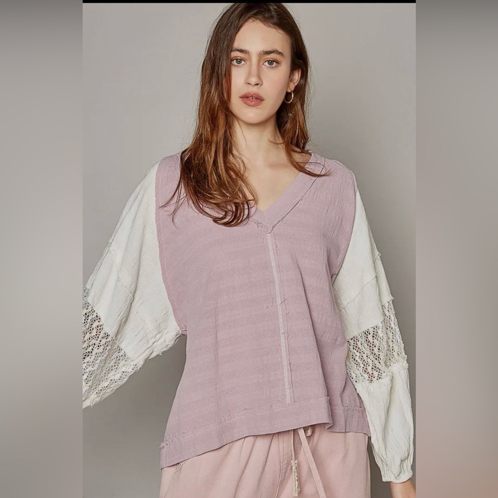 POL Women's Lavender and Cream Blouse - Picture 5 of 7